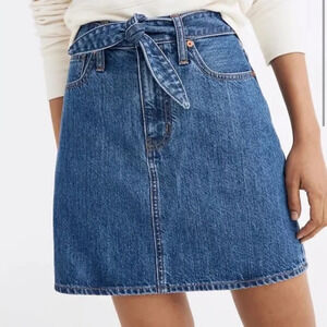 Madewell Rigid Denim Straight Mini Skirt with Tie Waist Womens Size 24 Boho